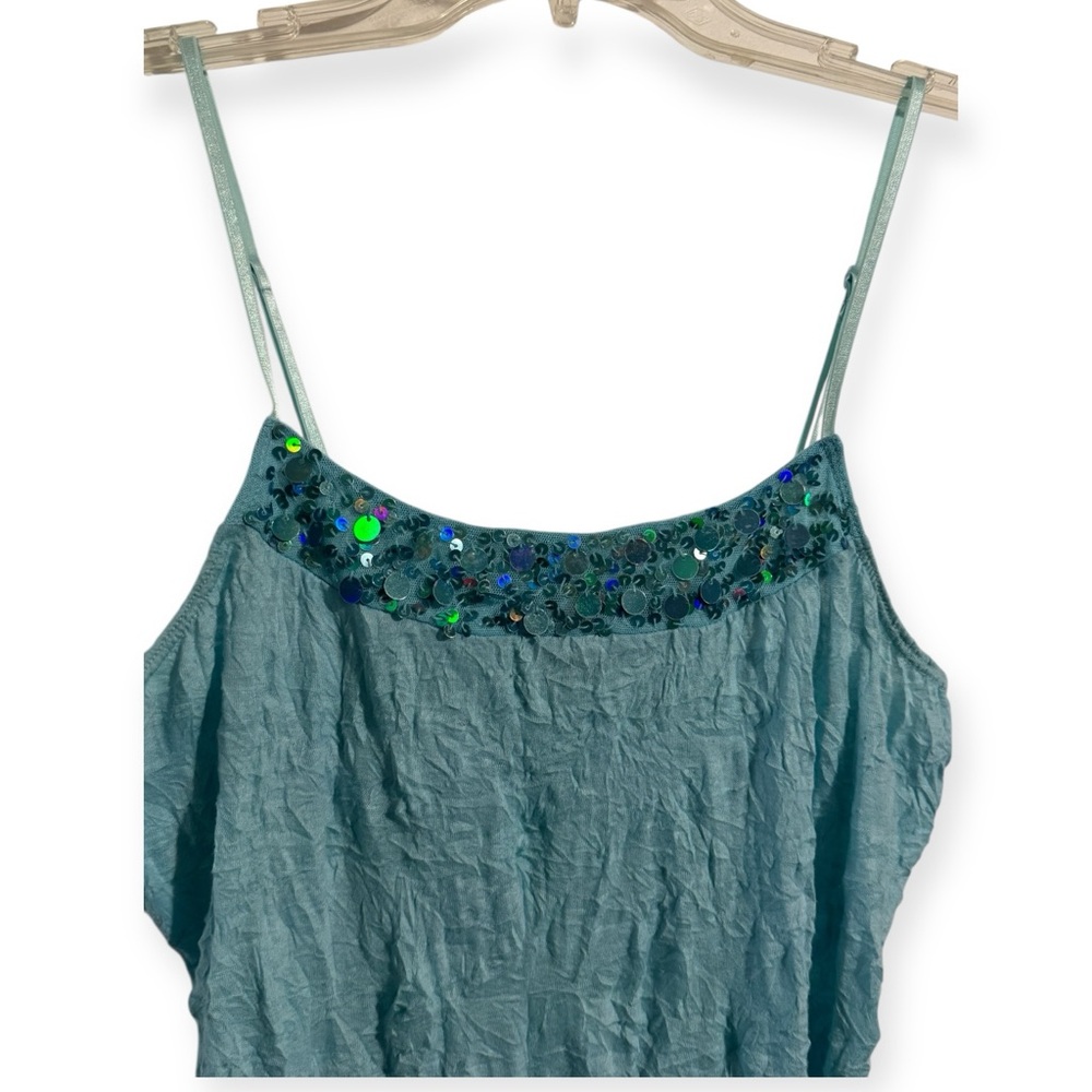 Crinkle Fabric Cami Tank Sequin Pastel Blue Large Streetwear Society Y2K Vintage - Picture 5 of 6